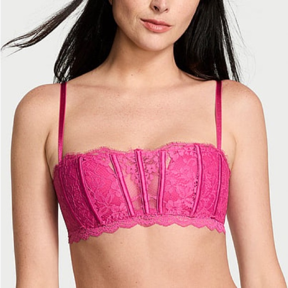 NWT Victoria's Secret Dream Angels Lightly Lined  Pink Lace Longline Bralette- M
